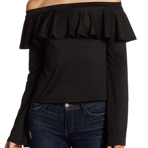 NWT Black Long Sleeve Off-Shoulder Ruffle Blouse